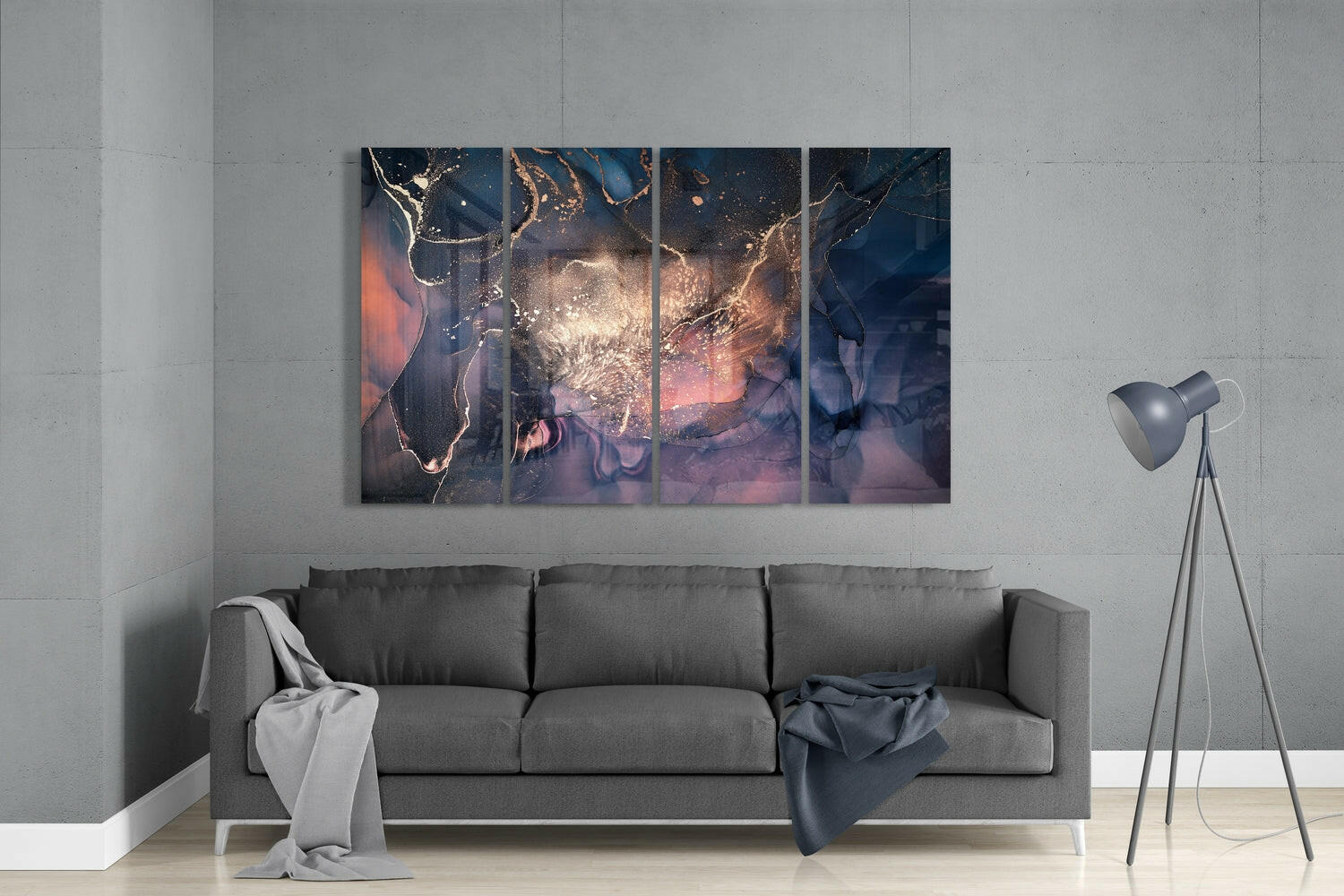 Navy Blush Gold Marble Glass Wall Art