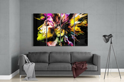 Yellow Pink Paint Burst Facing Left 4 Pieces Mega Glass Wall Art