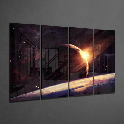 Sunset at the Space 4 Pieces Mega Glass Wall Art (59"x36")