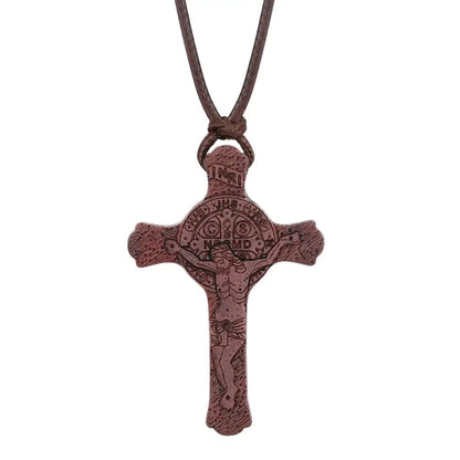 INRI red and black wood cross necklace rope chain religious
