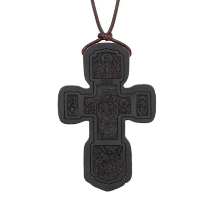 INRI red and black wood cross necklace rope chain religious