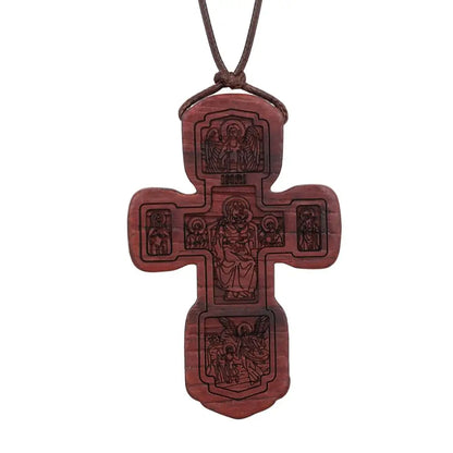 INRI red and black wood cross necklace rope chain religious