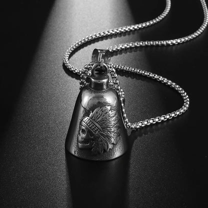 Red Cross Silver-Plated Wings Motorcycle Bell Pendant Necklace
