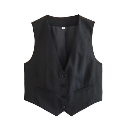 Vintage V Neck Sleeveless Female Outerwear White Chic Vests