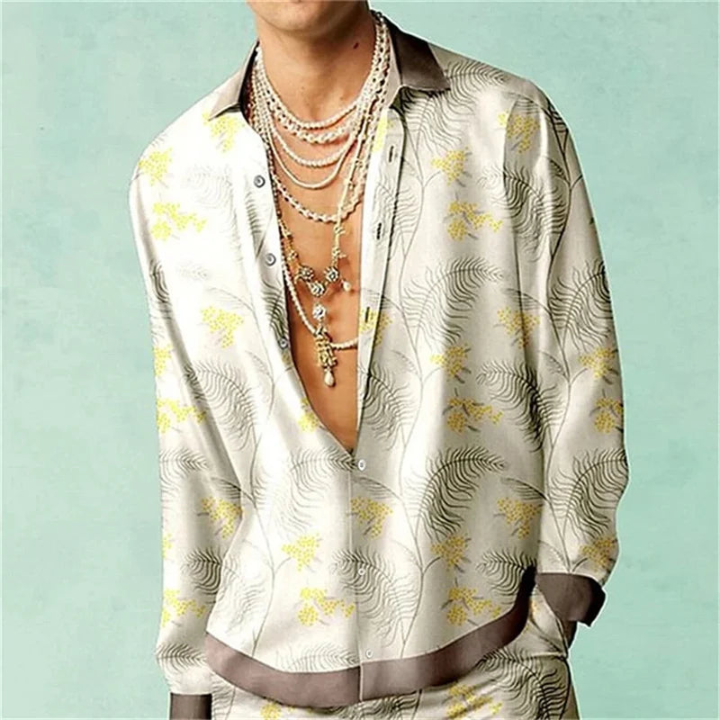 Casual Minimalist Design Long Sleeve Shirts Autumn Fashion Printed Pattern men&