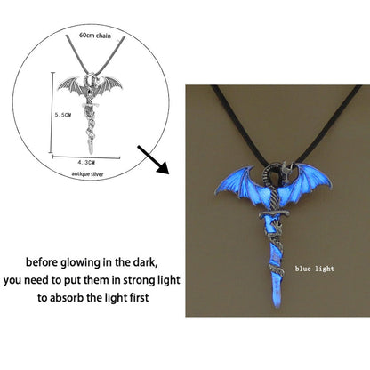 Luminous Dragon Necklace Glowing Night Fluorescence Silver Plated Glow In The Dark Necklace