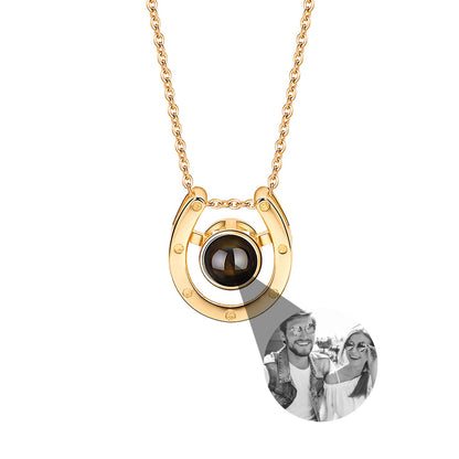 A horseshoe shaped projection necklace with customizable photos Valentine&