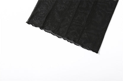 Mesh O Neck Long Sleeves Backless Lace Up See Through Sexy Bodycon Maxi Dress