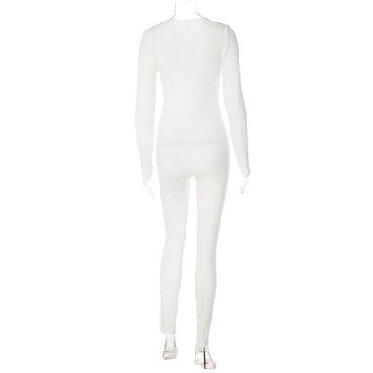 V-Neck Long Sleeves Buttons Bodycon Skinny Jumpsuit Rompers