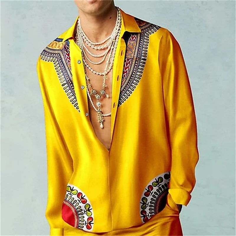 Casual Minimalist Design Long Sleeve Shirts Autumn Fashion Printed Pattern men&