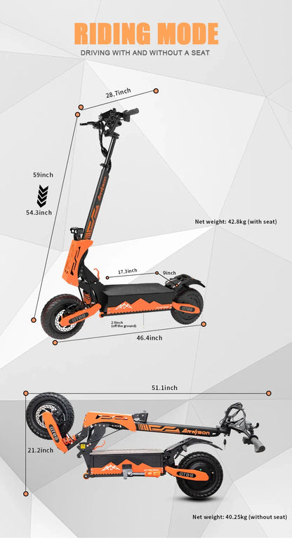 Arwibon 5600W Dual-Motor Electric Scooter 60V27AH With Top Speed 46MPH