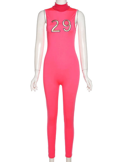 Women Tracksuit Slim Elastic High Print Figure Zipper Jumpsuit Y2K Sports
