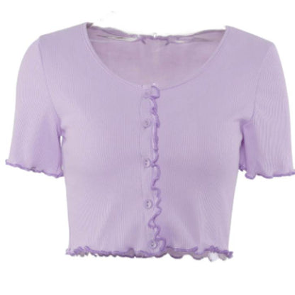 Women clothes Ladies Button Square Neck Tops Short Sleeve square collar pullover T-shirts