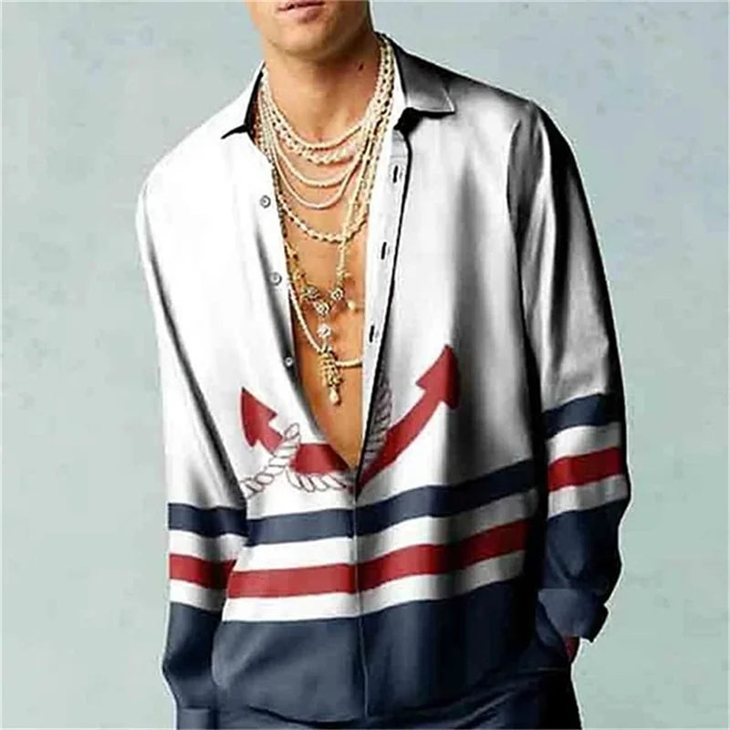 Casual Minimalist Design Long Sleeve Shirts Autumn Fashion Printed Pattern men&