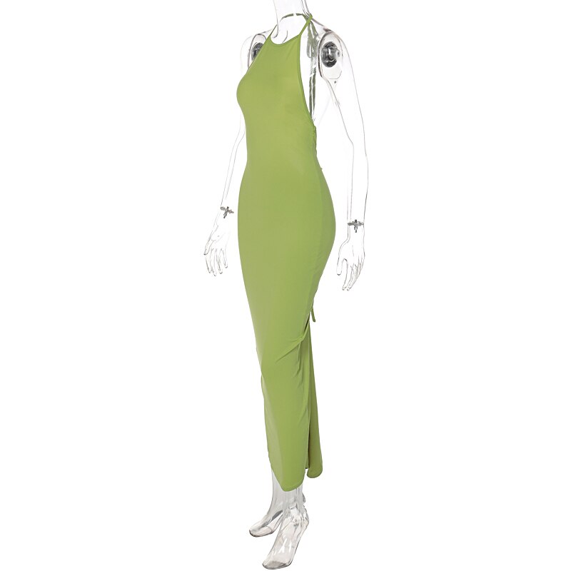Halter Bandage Sleeveless Backless Shirring Draped Maxi Dress Sexy Streetwear