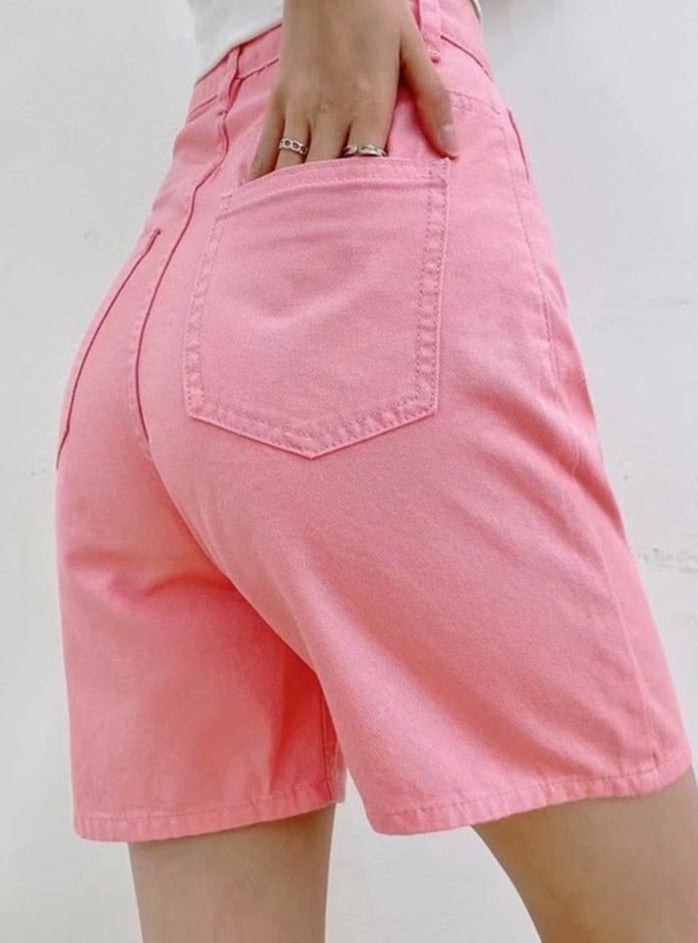 Jeans Shorts Summer High Waist Pockets Female Wide Leg Denim Shorts