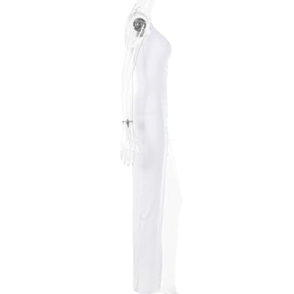 Drawstring High Slit Shoulder Slim Elastic Maxi Bodycon Dress