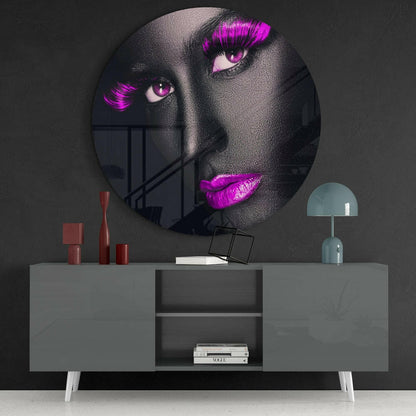 Purple Lashes and Lips Gray Face Glass Wall Art