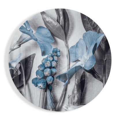 Round Steel Blue Flower Study Glass Wall Art