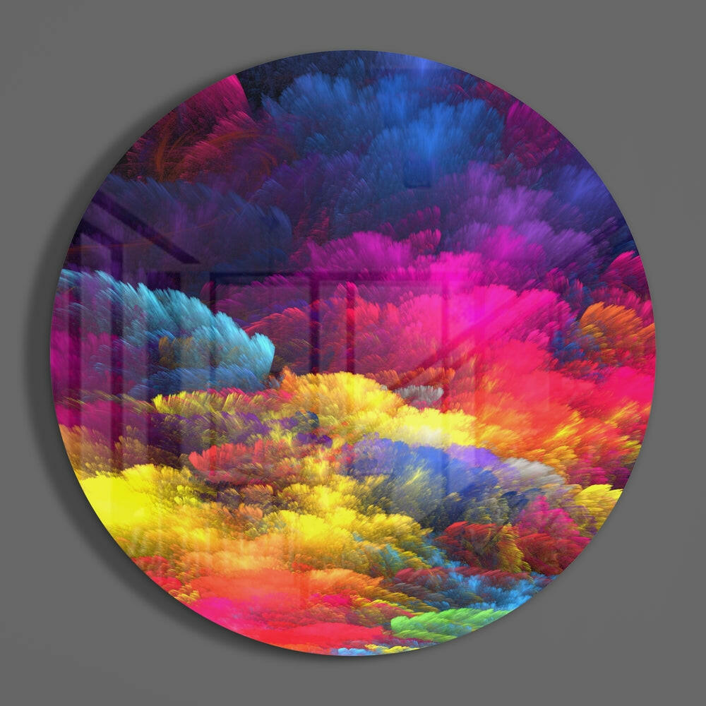 Rainbow Feather Cloud Round Glass Wall Art