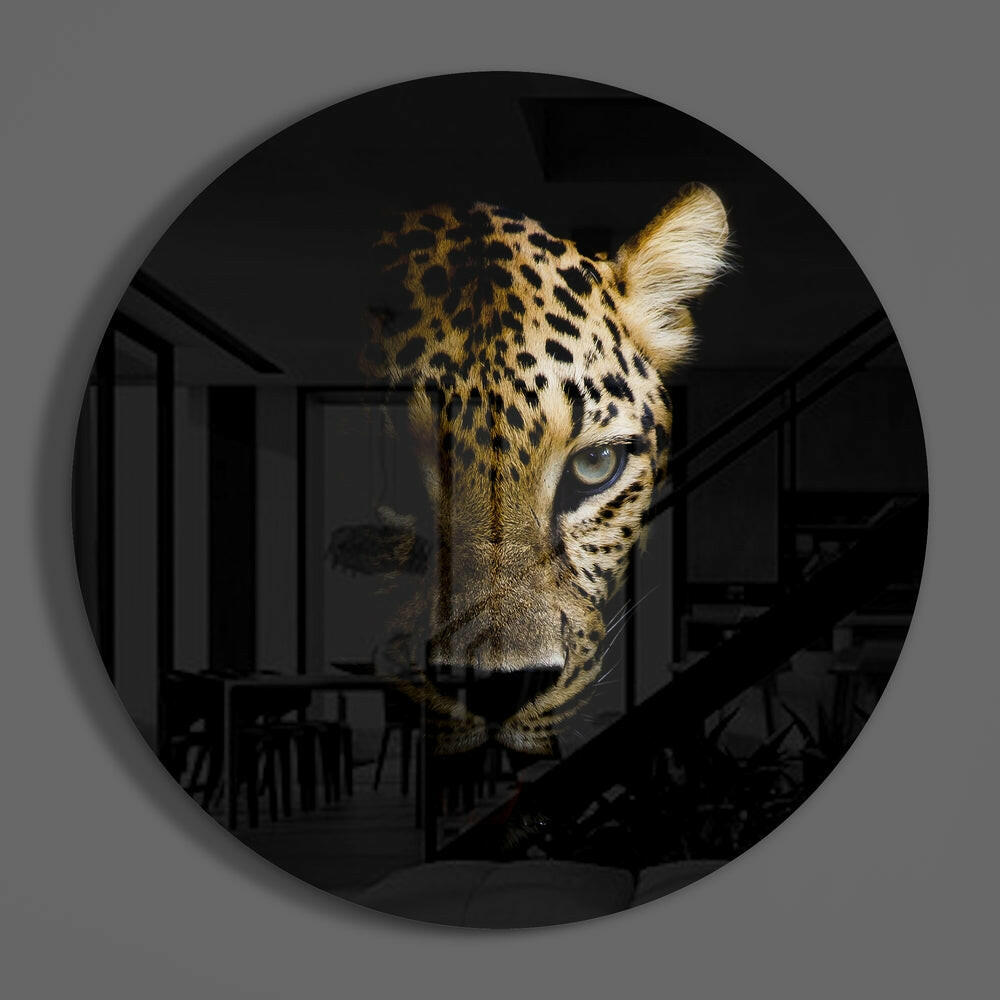Half Lit Golden Leopard Glass Wall Art