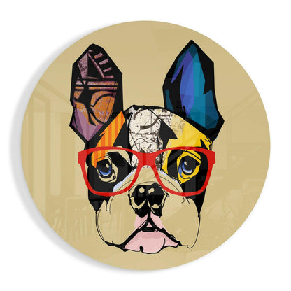 Pop Art Bulldog Red Glasses Glass Wall Art