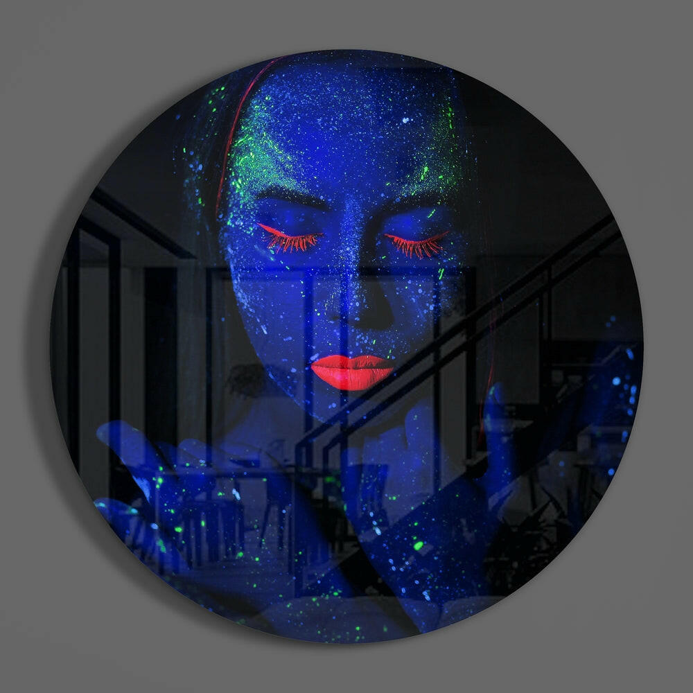 Round Indigo Green Speckle Face Glass Wall Art