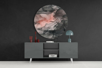 Coral Blush Black Ink Flow Glass Wall Art