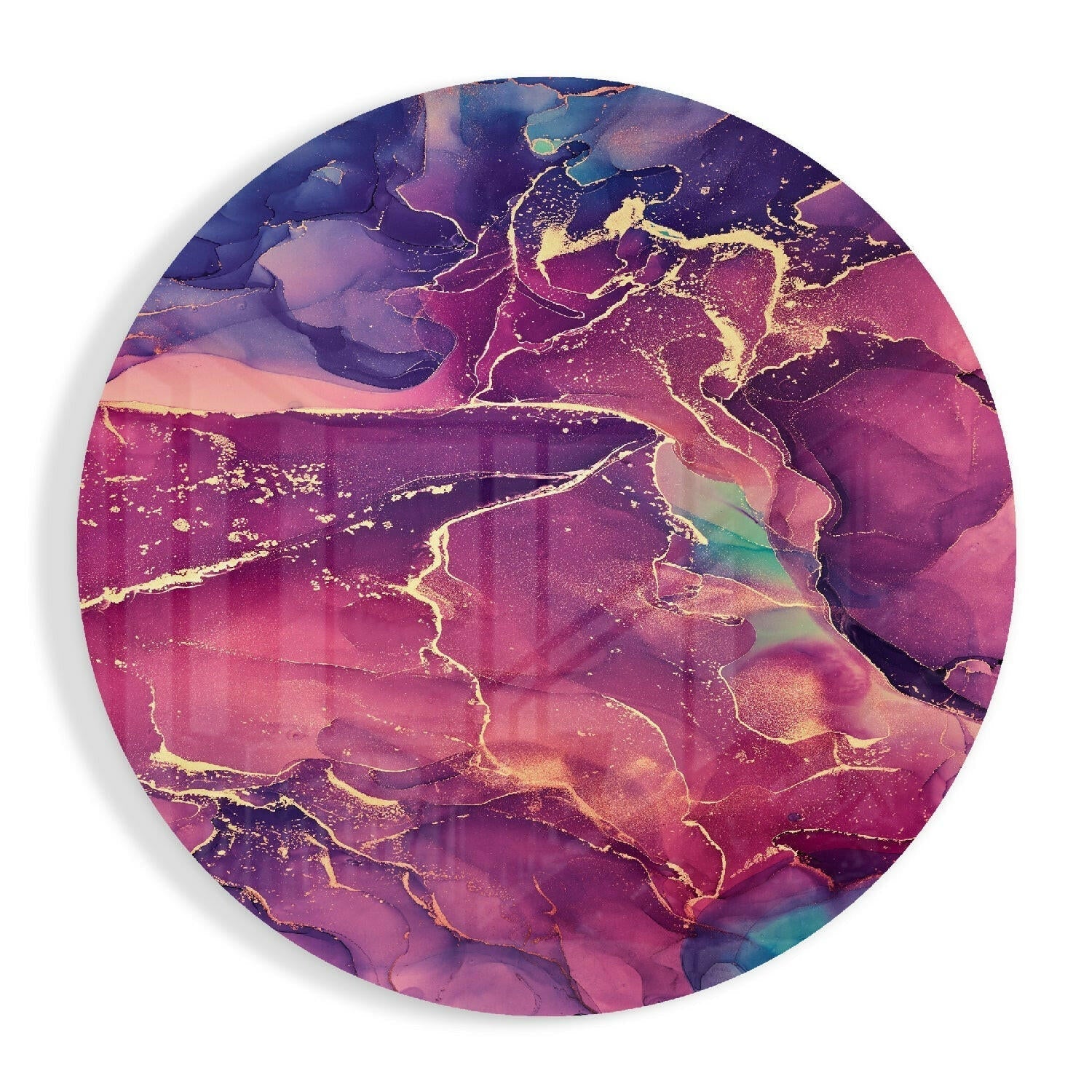 Magenta Purple Gold Ink Glass Wall Art