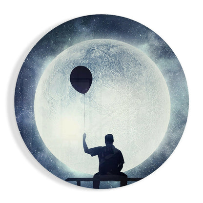 Round Balloon String Bench Moonscape Glass Wall Art