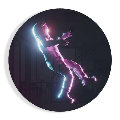 Neon Glow Falling Figure Glass Wall Art