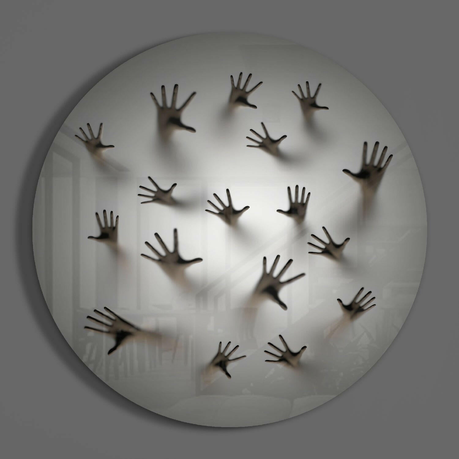 Round Ghost Hands Behind Screen Glass Wall Art