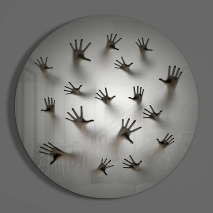 Round Ghost Hands Behind Screen Glass Wall Art