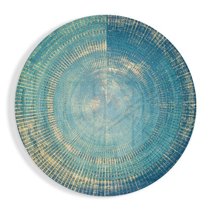 Teal Woven Concentric Rings Glass Wall Art