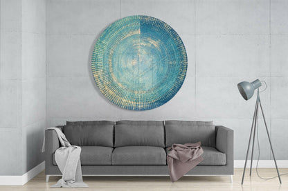 Teal Woven Concentric Rings Glass Wall Art