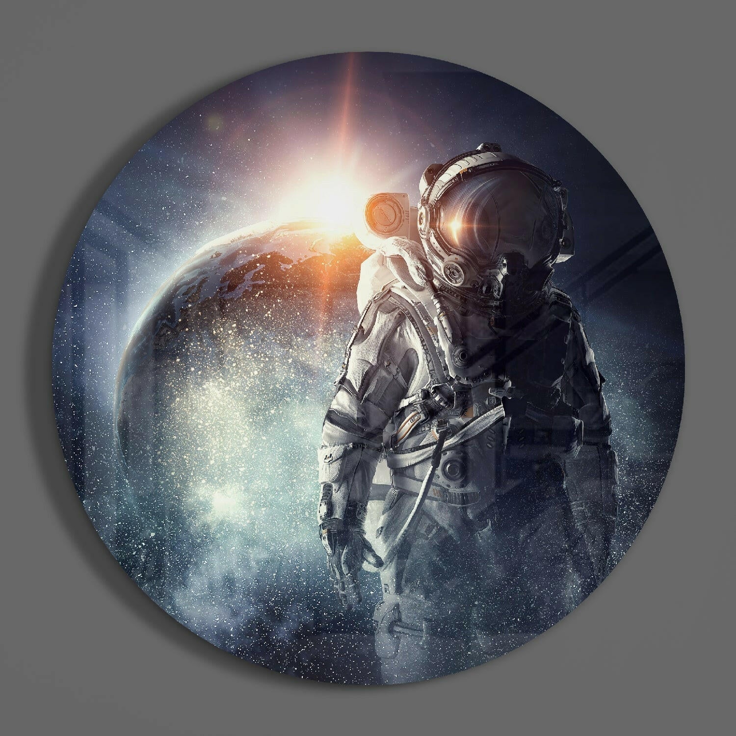 Planet Gazing Astronaut Glass Wall Art