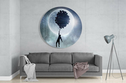 Round Moon Balloon Cluster Flight Glass Wall Art