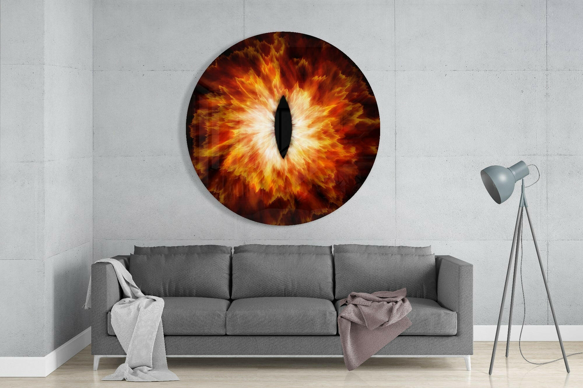 Blazing Amber Eye Explosion Glass Wall Art