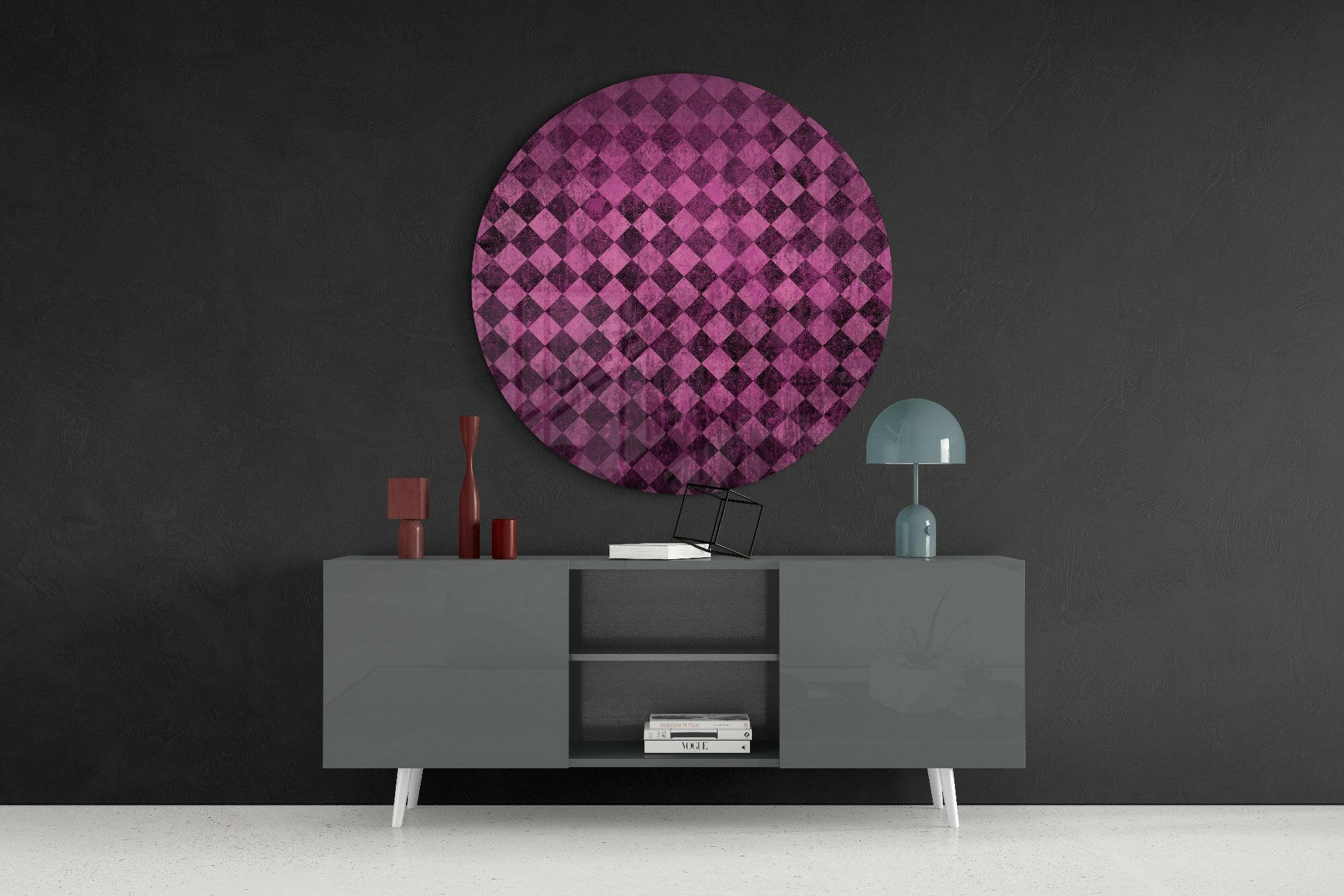 Pink Distressed Diamond Checker Glass Wall Art