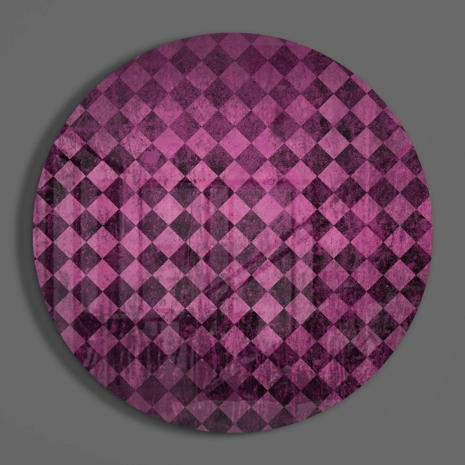 Pink Distressed Diamond Checker Glass Wall Art