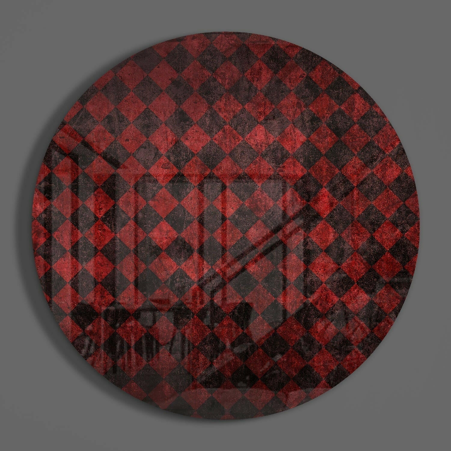 Red and Black Distressed Checker Glass Wall Art