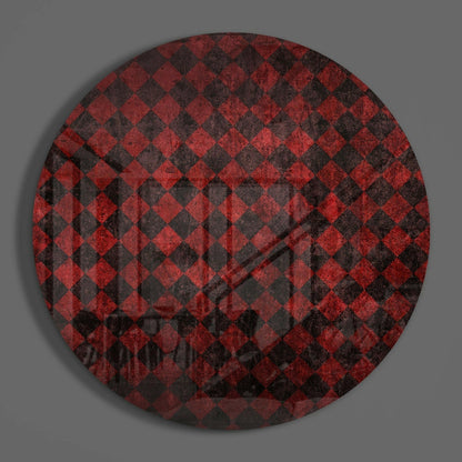 Red and Black Distressed Checker Glass Wall Art