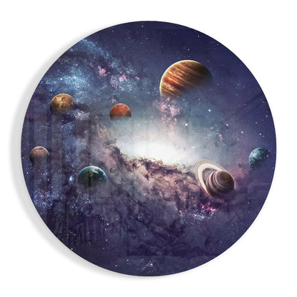 Round Solar System Planets Nebula Glass Wall Art