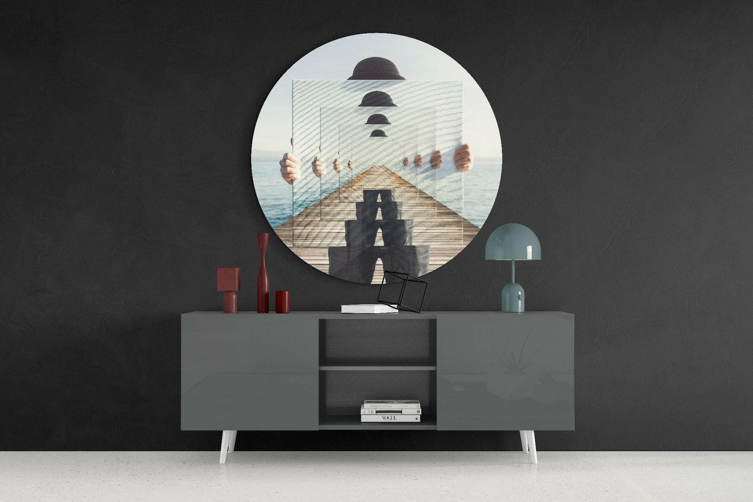 Mirrored Frames Seaside Dock Illusion Glass Wall Art