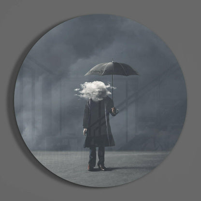 Round Cloud Head Man In Gray Mist Glass Wall Art