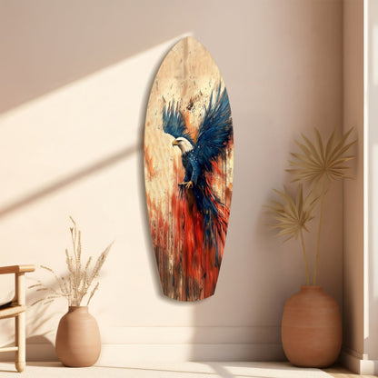 Surfboard Blue Wings Spread American Eagle Glass Wall Art