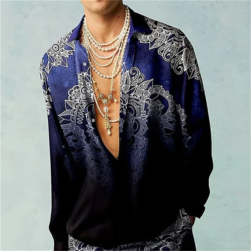 Casual Minimalist Design Long Sleeve Shirts Autumn Fashion Printed Pattern men&