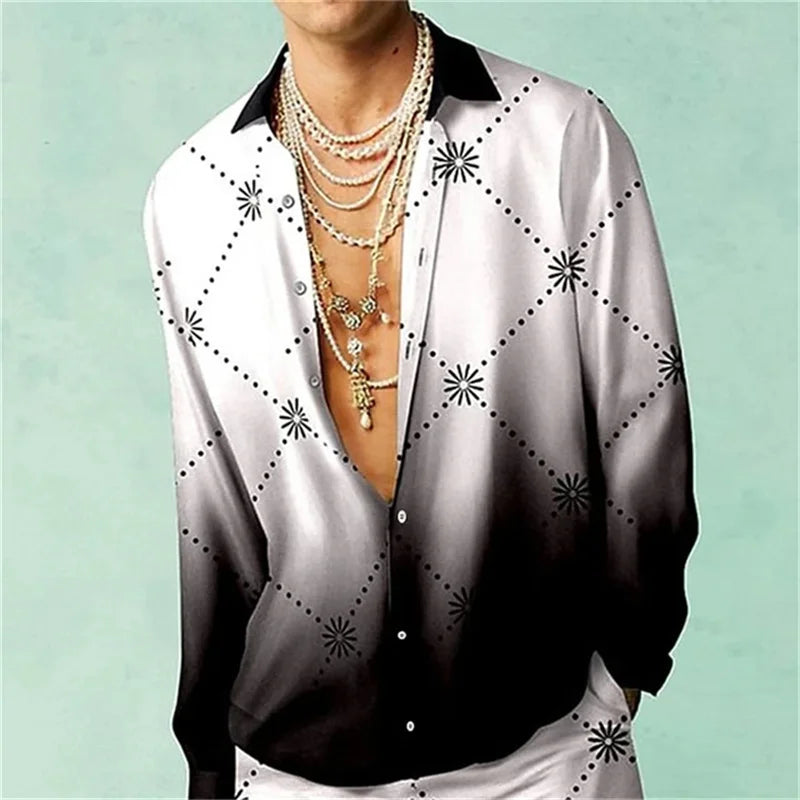 Casual Minimalist Design Long Sleeve Shirts Autumn Fashion Printed Pattern men&