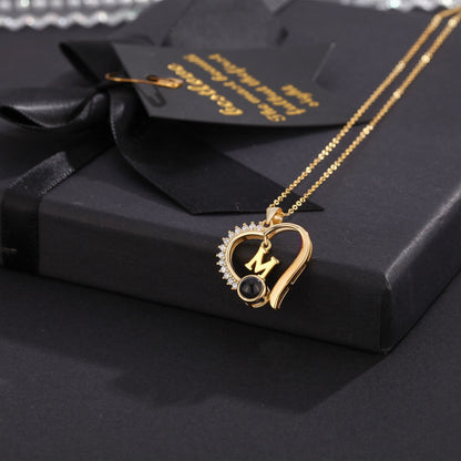 letter necklace Simple Heart Shaped Photo Custom Projection Necklace