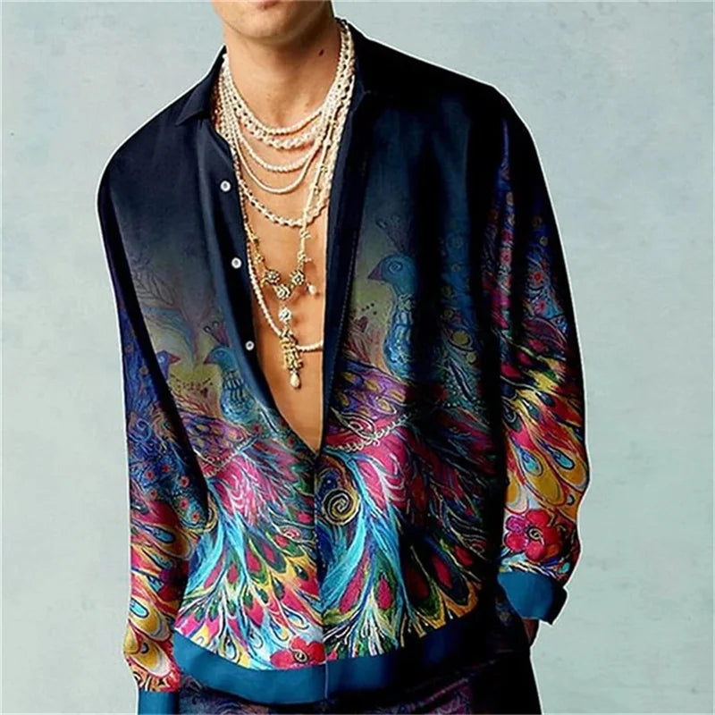 Casual Minimalist Design Long Sleeve Shirts Autumn Fashion Printed Pattern men&